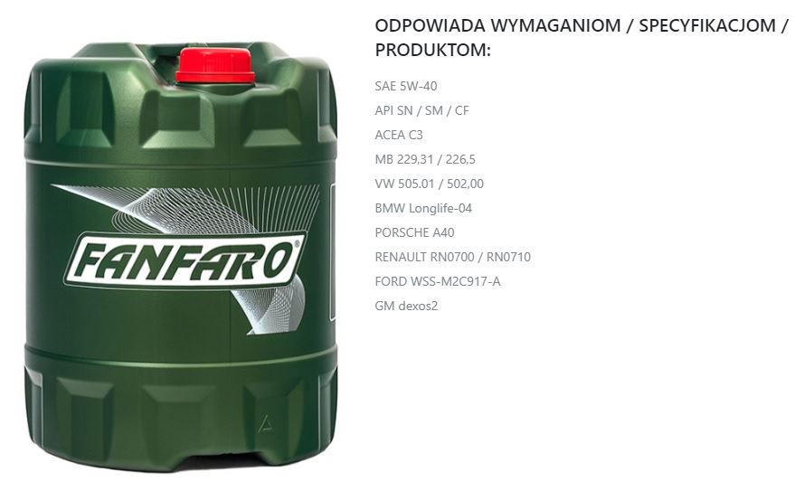 OLEJ FANFARO 5W-40 PDX20L C3 A3/B4 LL-04