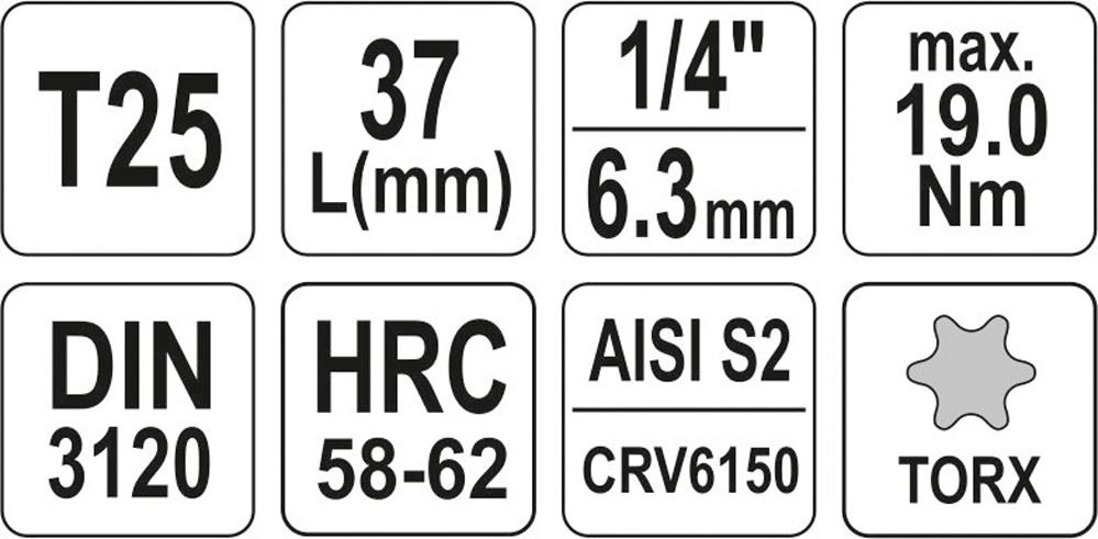 KLUCZ TRZPIENIOWY TORX 1/4" T25 L37MM