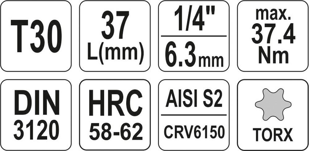 KLUCZ TRZPIENIOWY TORX 1/4" T30 L37MM