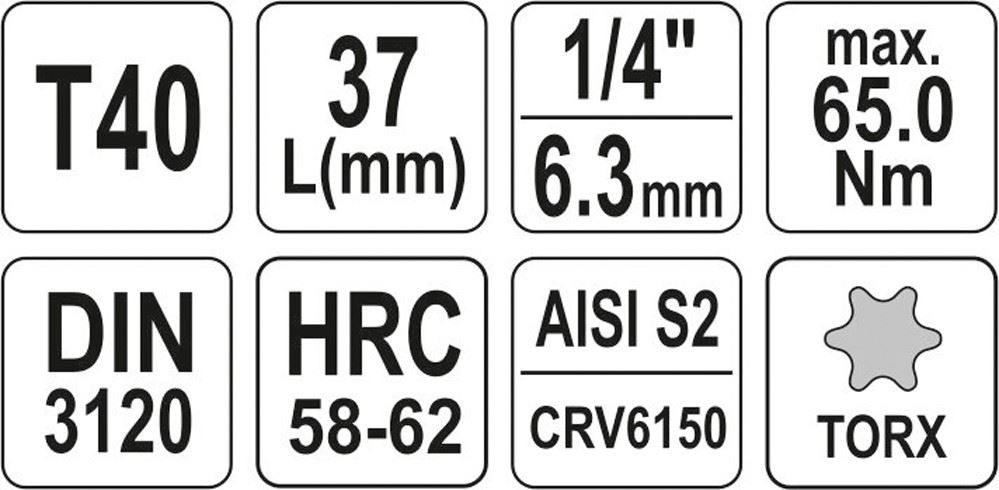 KLUCZ TRZPIENIOWY TORX 1/4" T40 L37MM