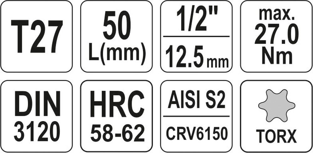 KLUCZ TRZPIENIOWY TORX 1/2" T27 L55MM