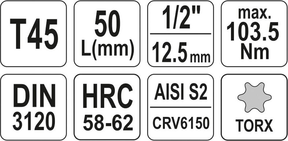 KLUCZ TRZPIENIOWY TORX 1/2" T45 L55MM