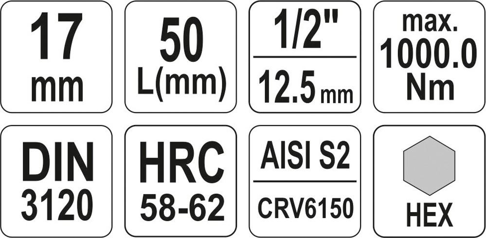 KLUCZ TRZPIENIOWY HEX 1/2" 17MM L55MM